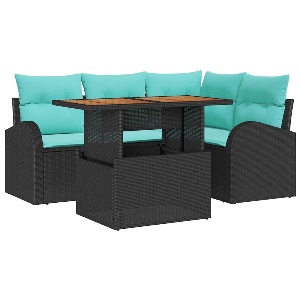 Set Divano da Giardino 5 pz Nero Poly Rattan