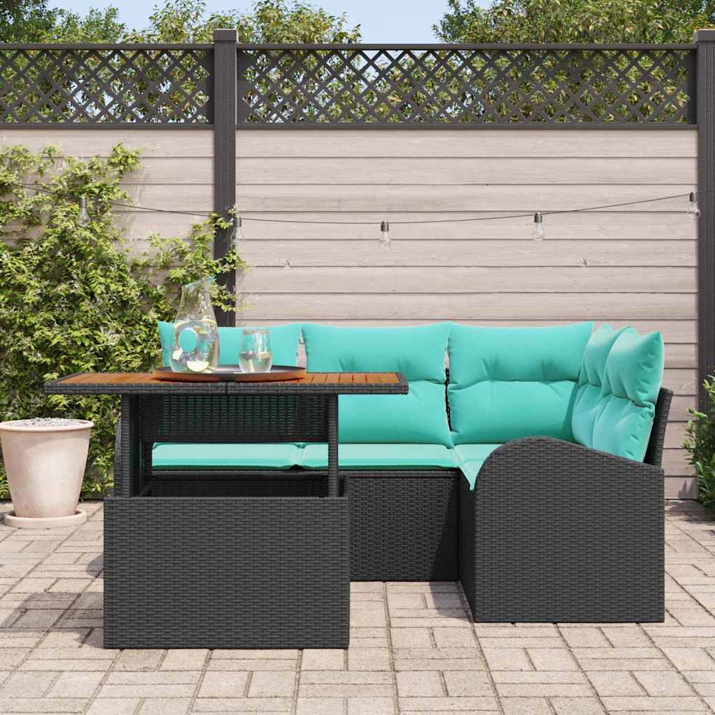 Set Divano da Giardino 5 pz Nero Poly Rattan