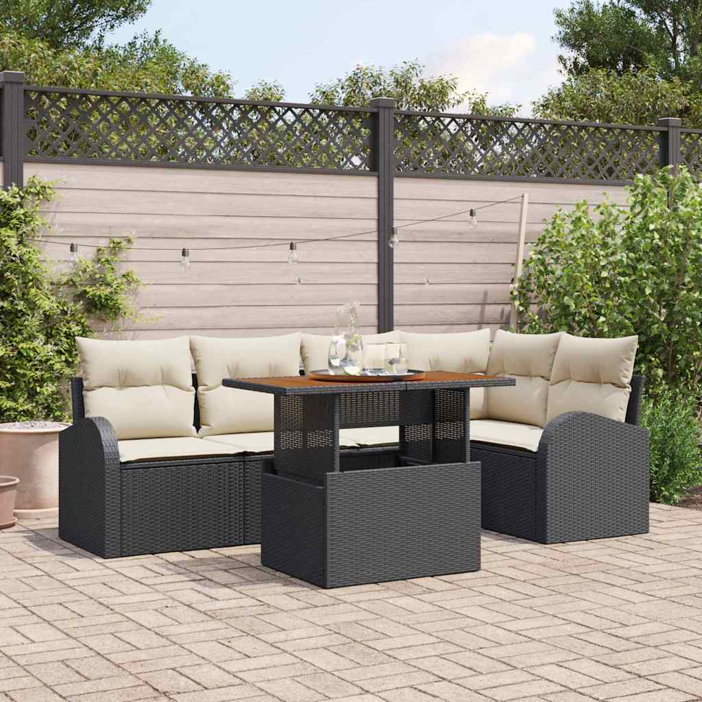 Set Divano da Giardino 6 pz Nero Poly Rattan
