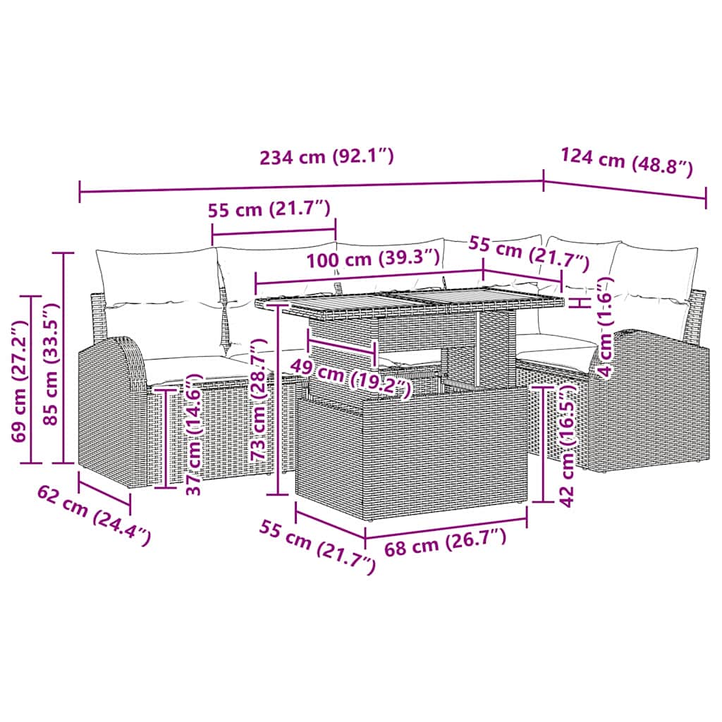 Set Divano da Giardino 6 pz Nero Poly Rattan