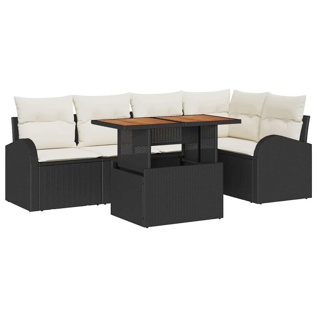 Set Divano da Giardino 6 pz Nero Poly Rattan