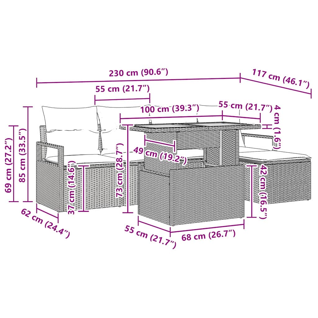 Set Divano da Giardino 6 pz Nero Poly Rattan