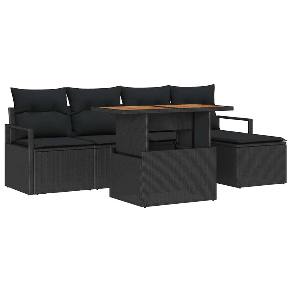 Set Divano da Giardino 6 pz Nero Poly Rattan