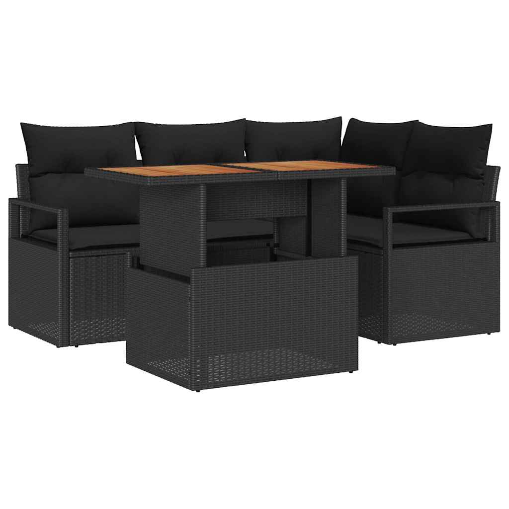 Set Divano da Giardino 5 pz Nero Poly Rattan
