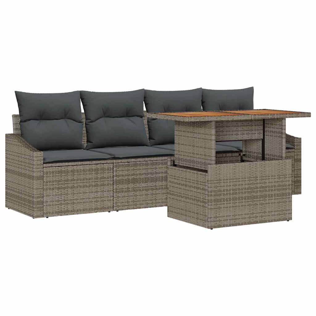 Set Divano da Giardino 5 pz Grigio Poly Rattan