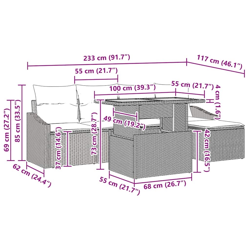 Set Divano da Giardino 6 pz Nero Poly Rattan