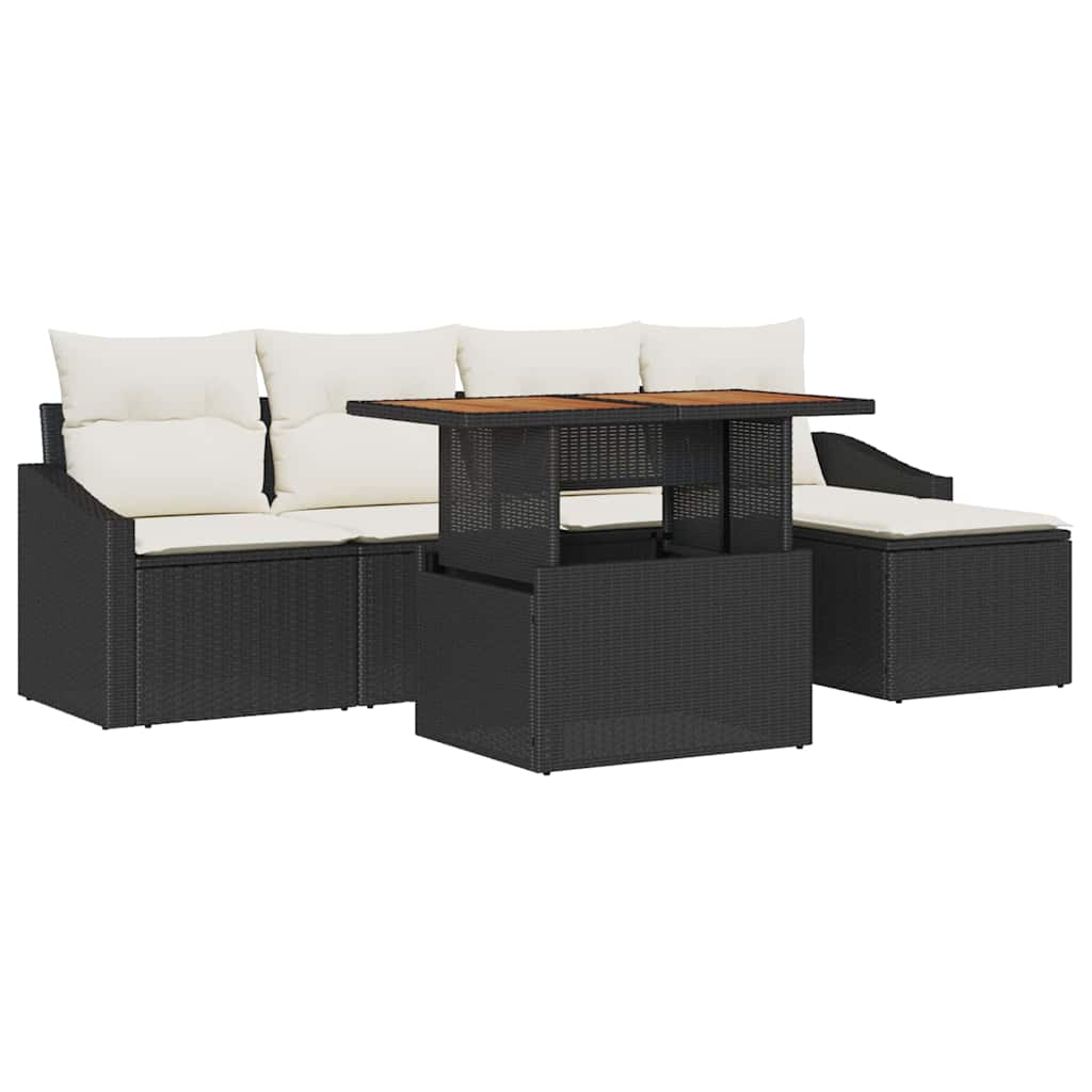 Set Divano da Giardino 6 pz Nero Poly Rattan