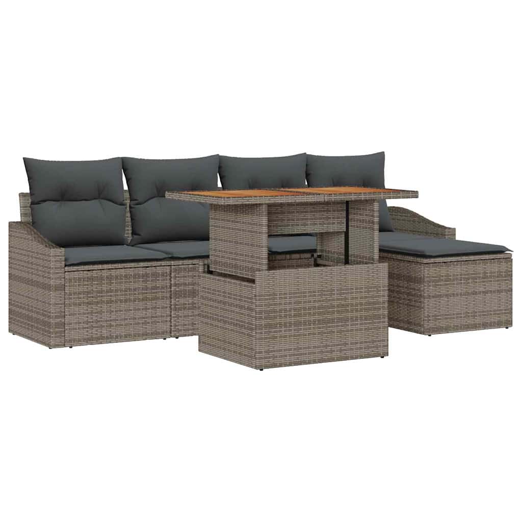 Set Divano da Giardino 6 pz Grigio Poly Rattan