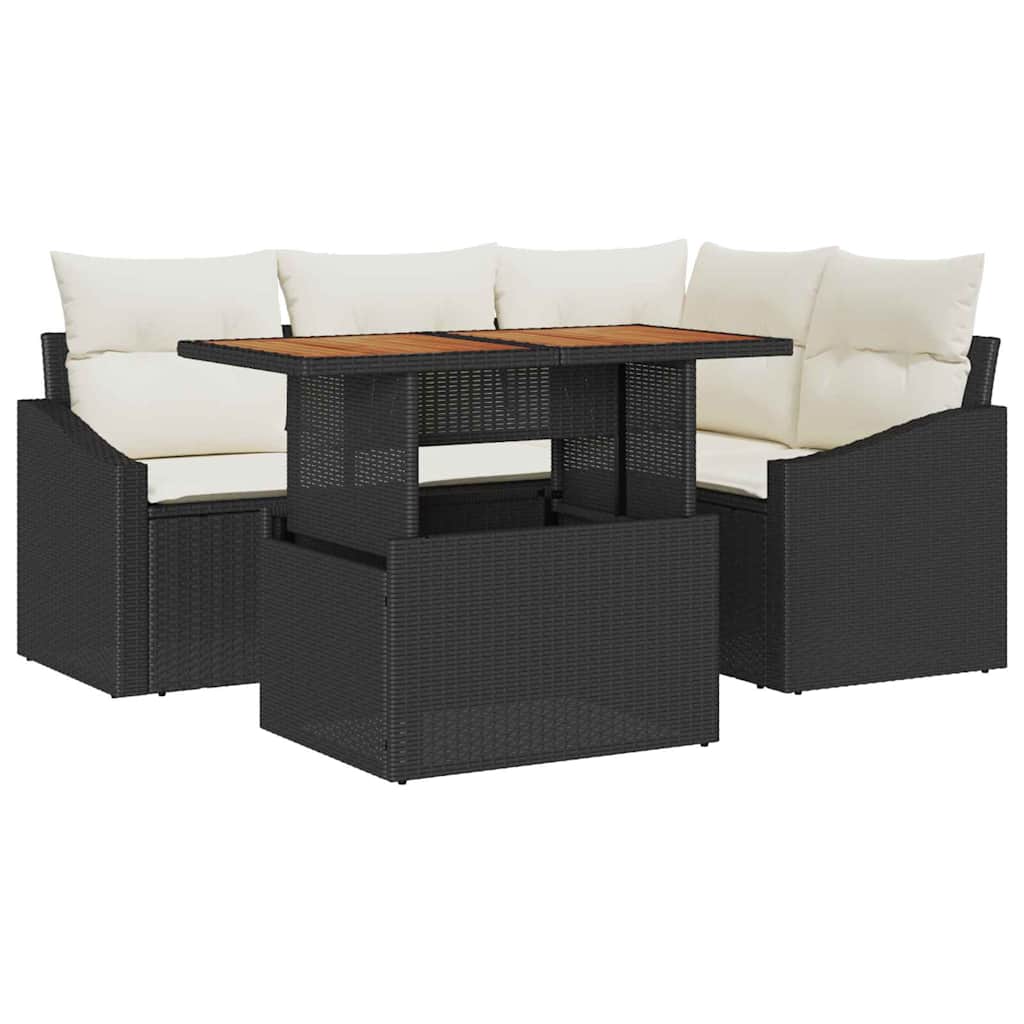 Set Divano da Giardino 5 pz Nero Poly Rattan