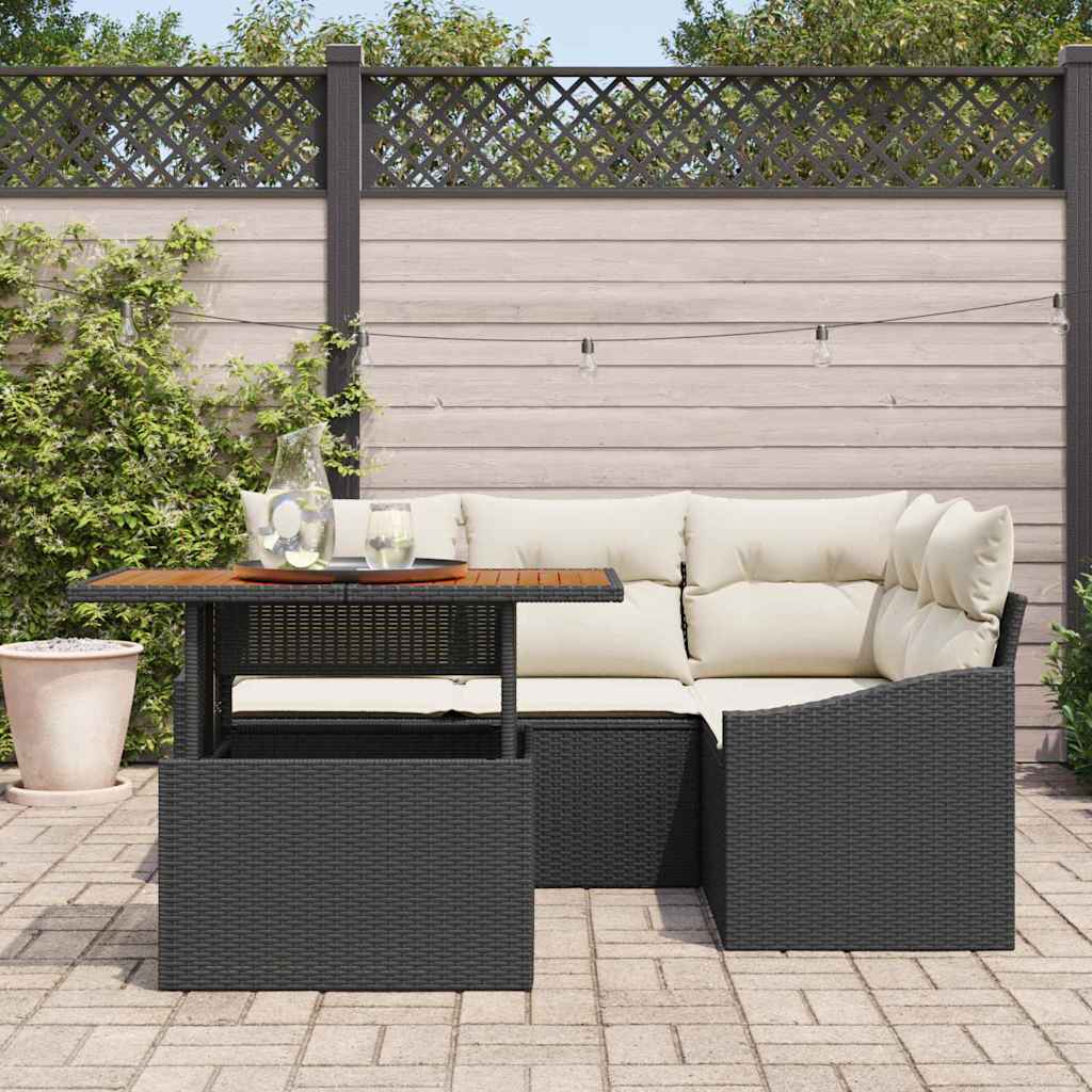 Set Divano da Giardino 5 pz Nero Poly Rattan