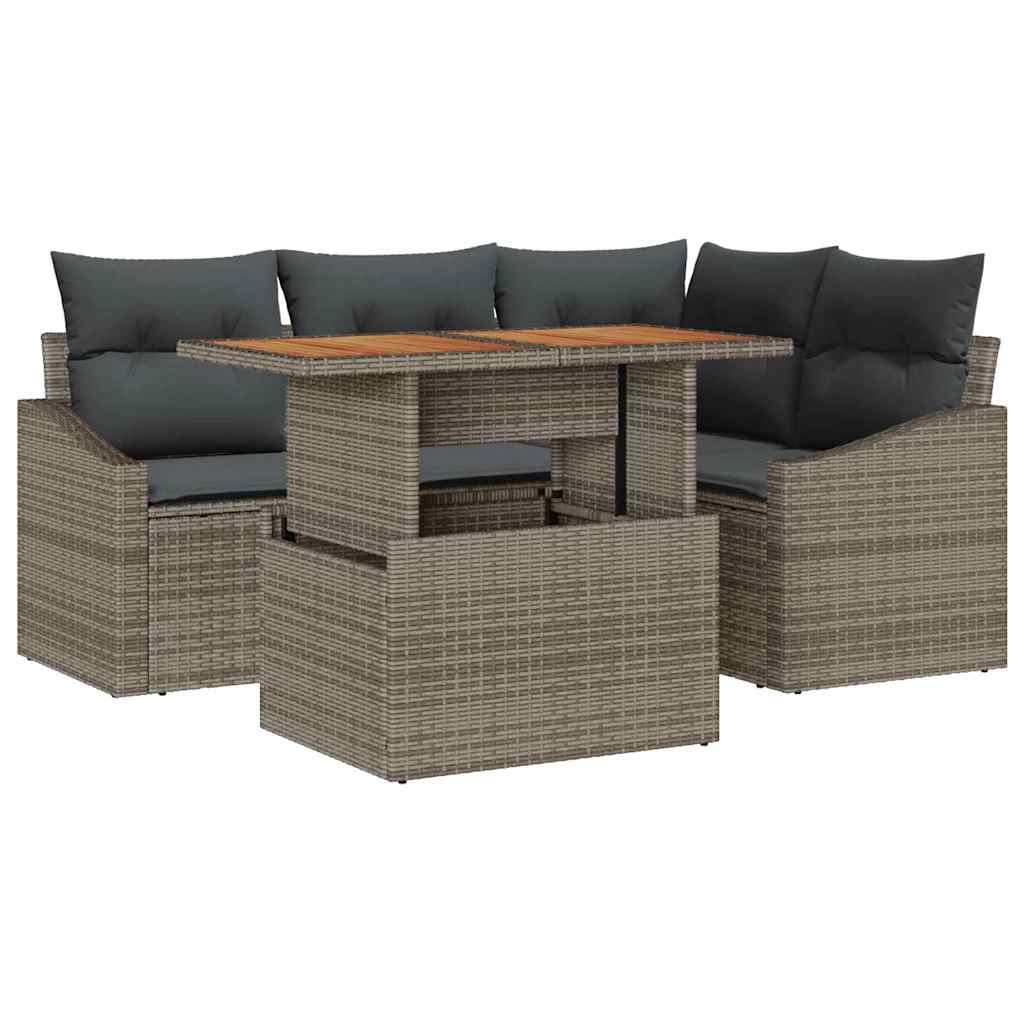 Set Divano da Giardino 5 pz Grigio Poly Rattan