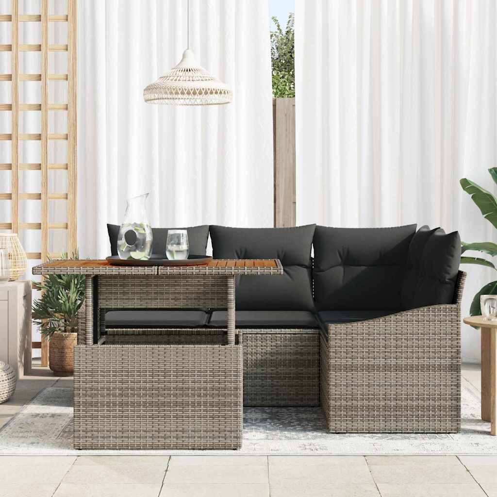 Set Divano da Giardino 5 pz Grigio Poly Rattan