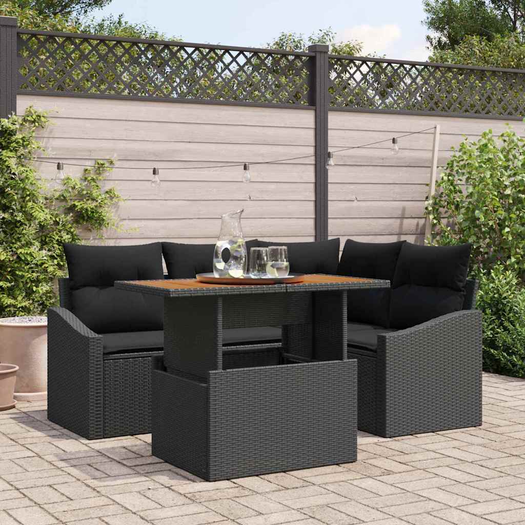 Set Divano da Giardino 5 pz Nero Poly Rattan