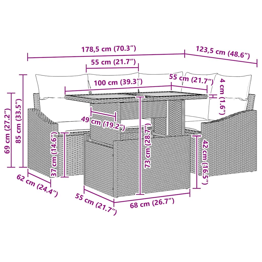 Set Divano da Giardino 5 pz Nero Poly Rattan