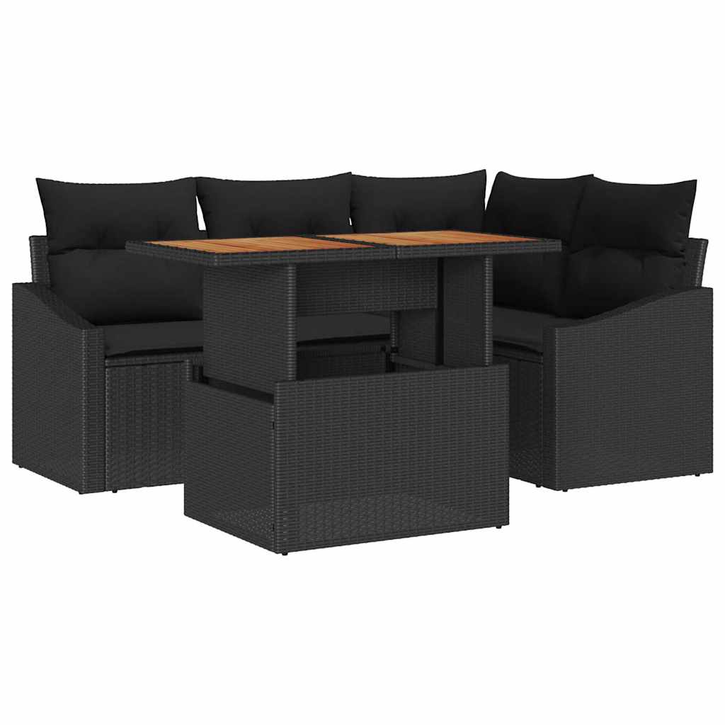 Set Divano da Giardino 5 pz Nero Poly Rattan