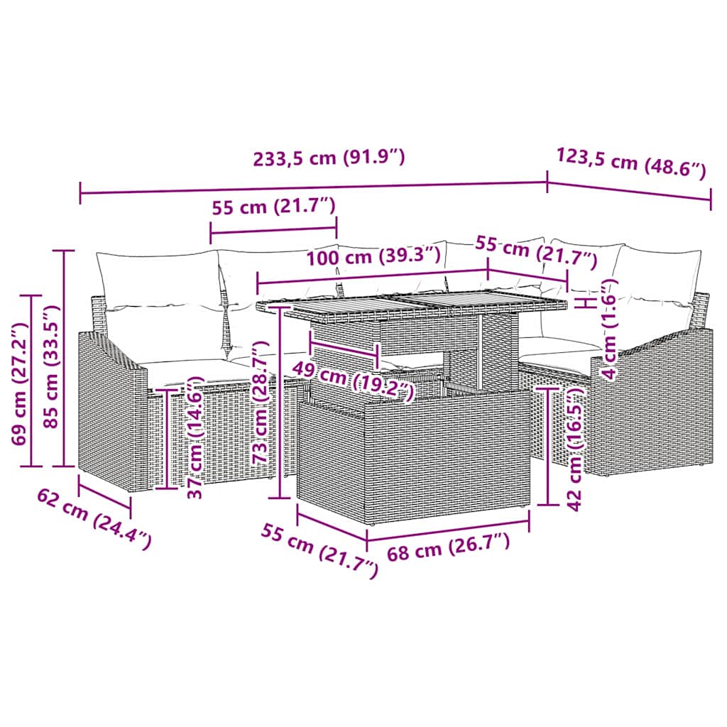 Set Divano da Giardino 6 pz Nero Poly Rattan