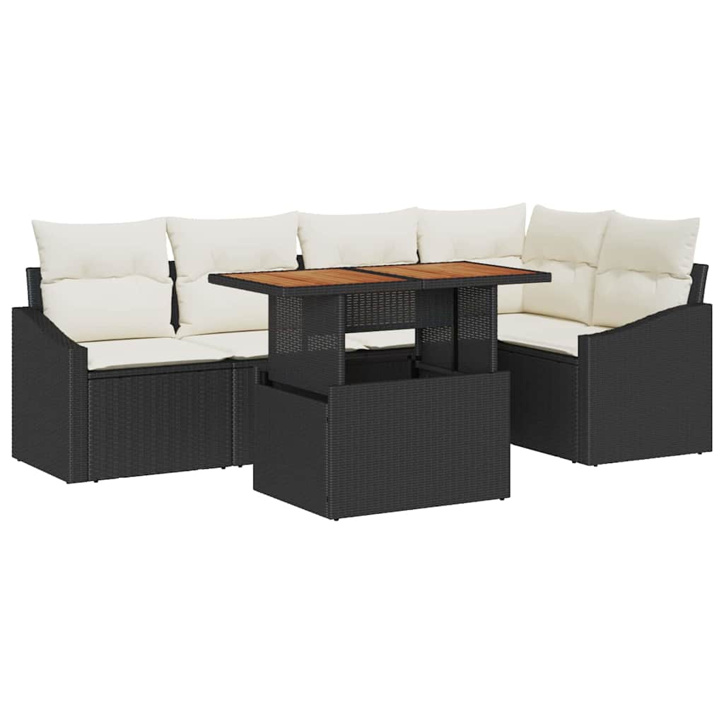 Set Divano da Giardino 6 pz Nero Poly Rattan