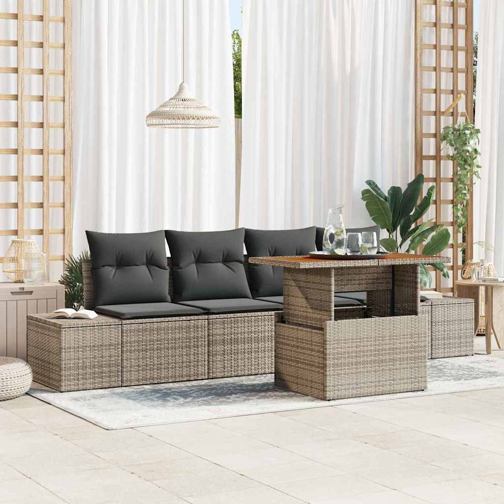 Set Divano da Giardino 5 pz Grigio Poly Rattan