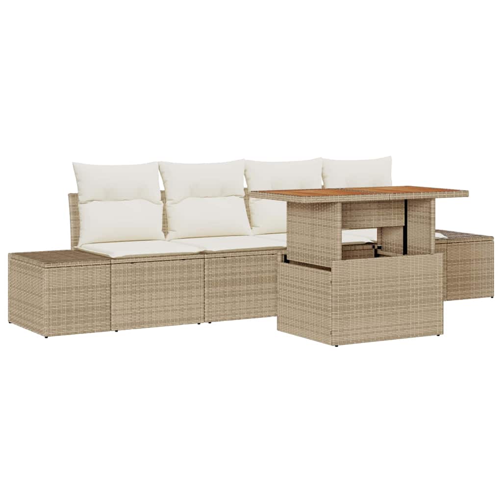 Set Divano da Giardino 5 pz Beige Poly Rattan