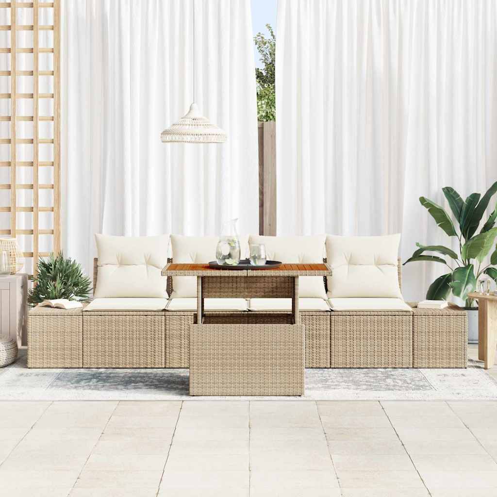 Set Divano da Giardino 5 pz Beige Poly Rattan