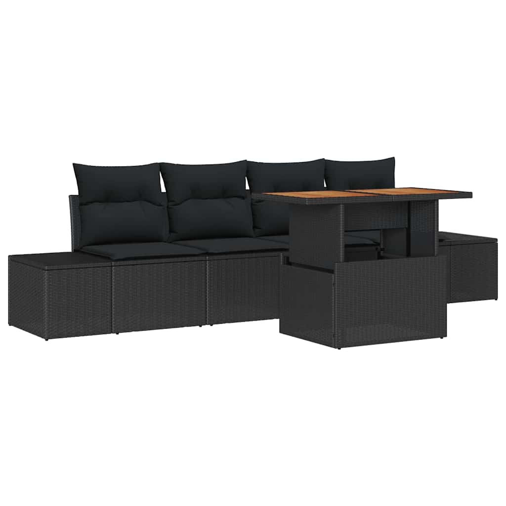 Set Divano da Giardino 5 pz Nero Poly Rattan