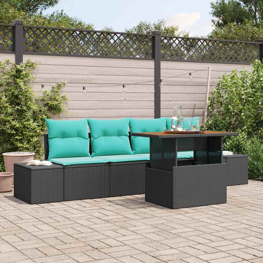 Set Divano da Giardino 5 pz Nero Poly Rattan