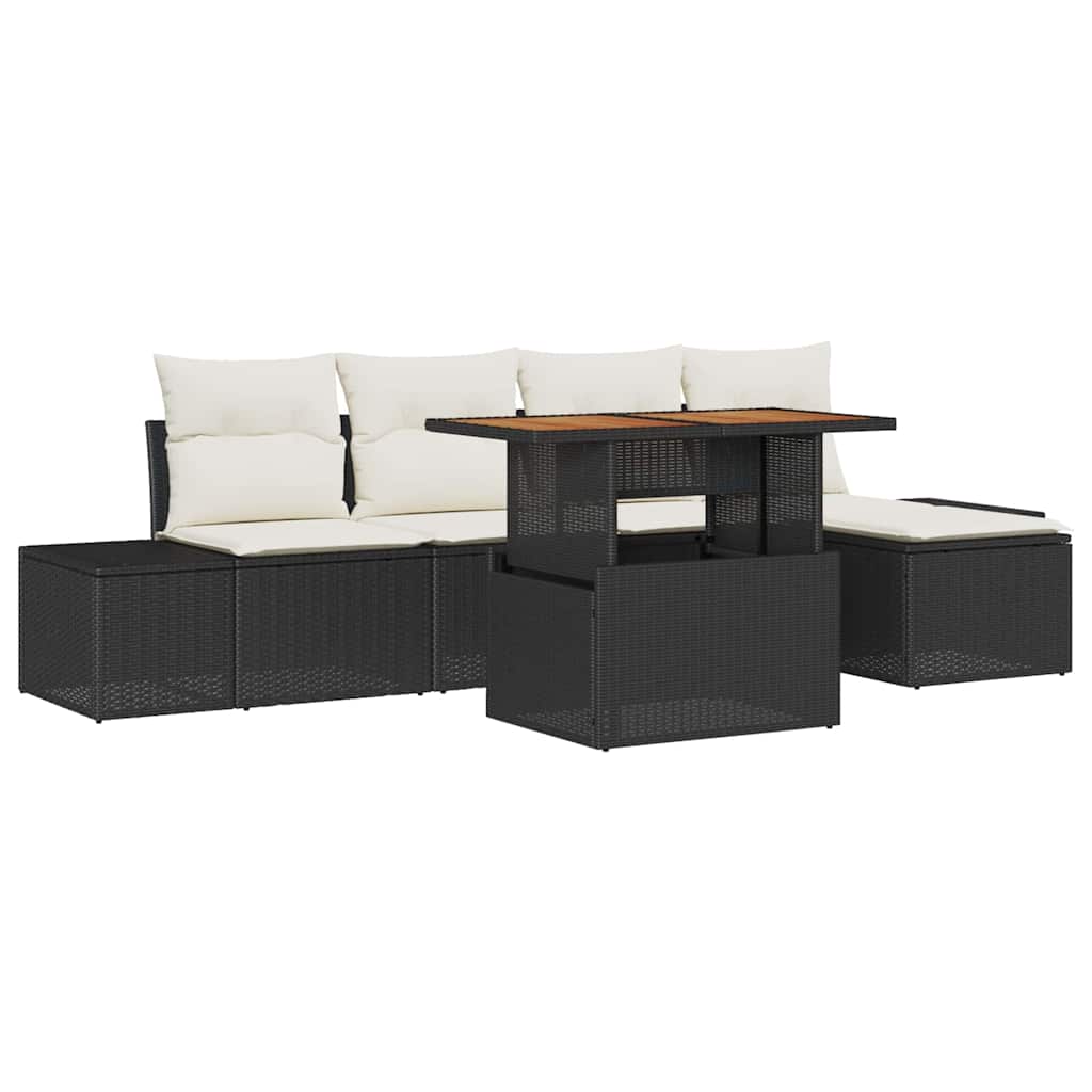 Set Divano da Giardino 6 pz Nero Poly Rattan