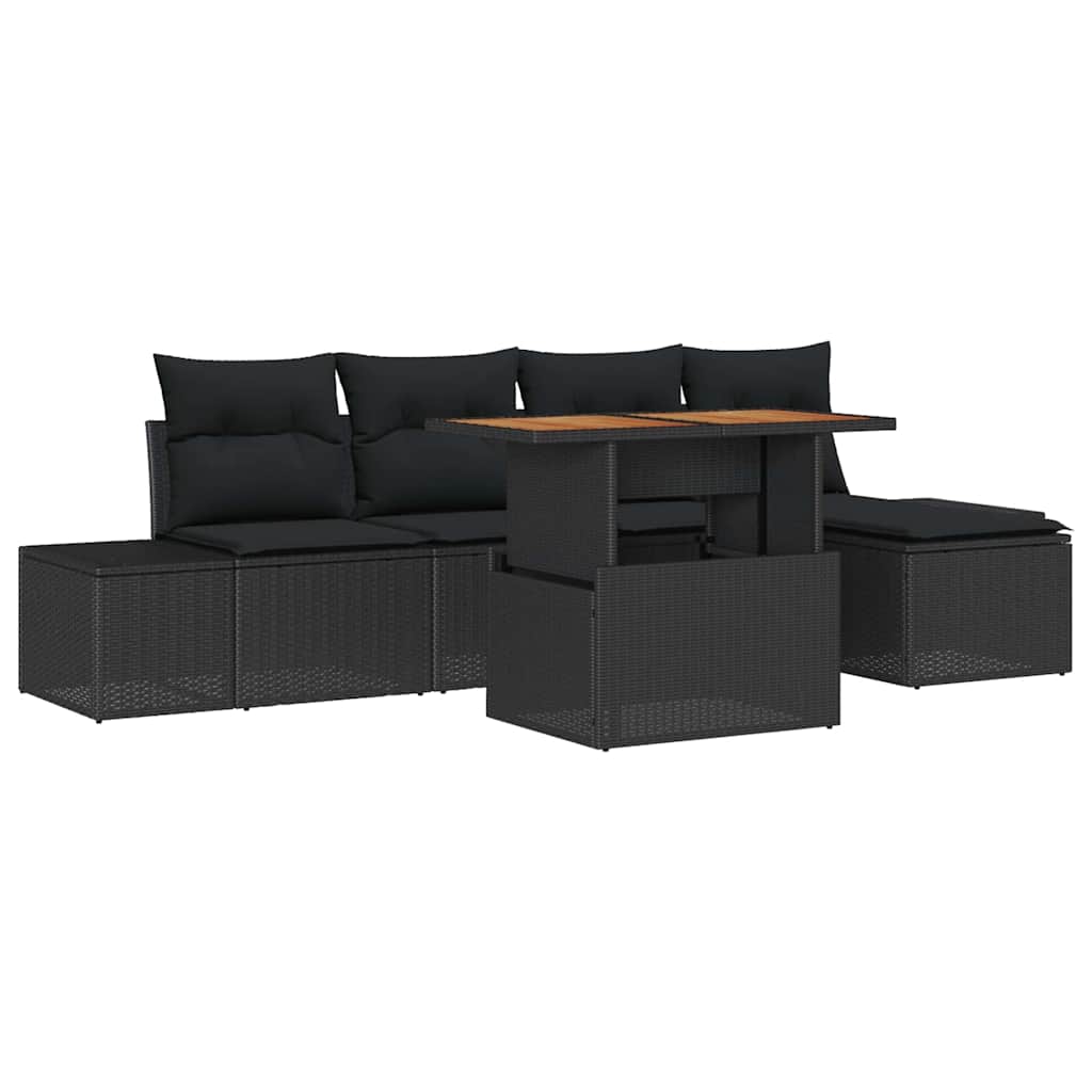 Set Divano da Giardino 6 pz Nero Poly Rattan