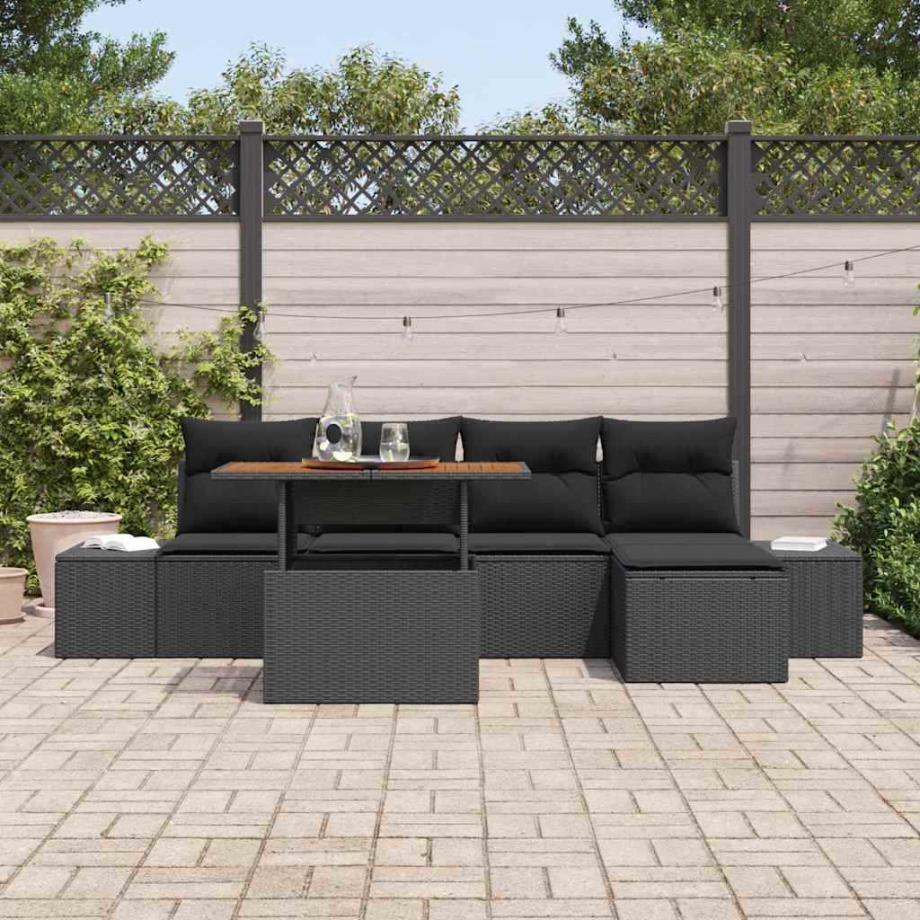 Set Divano da Giardino 6 pz Nero Poly Rattan