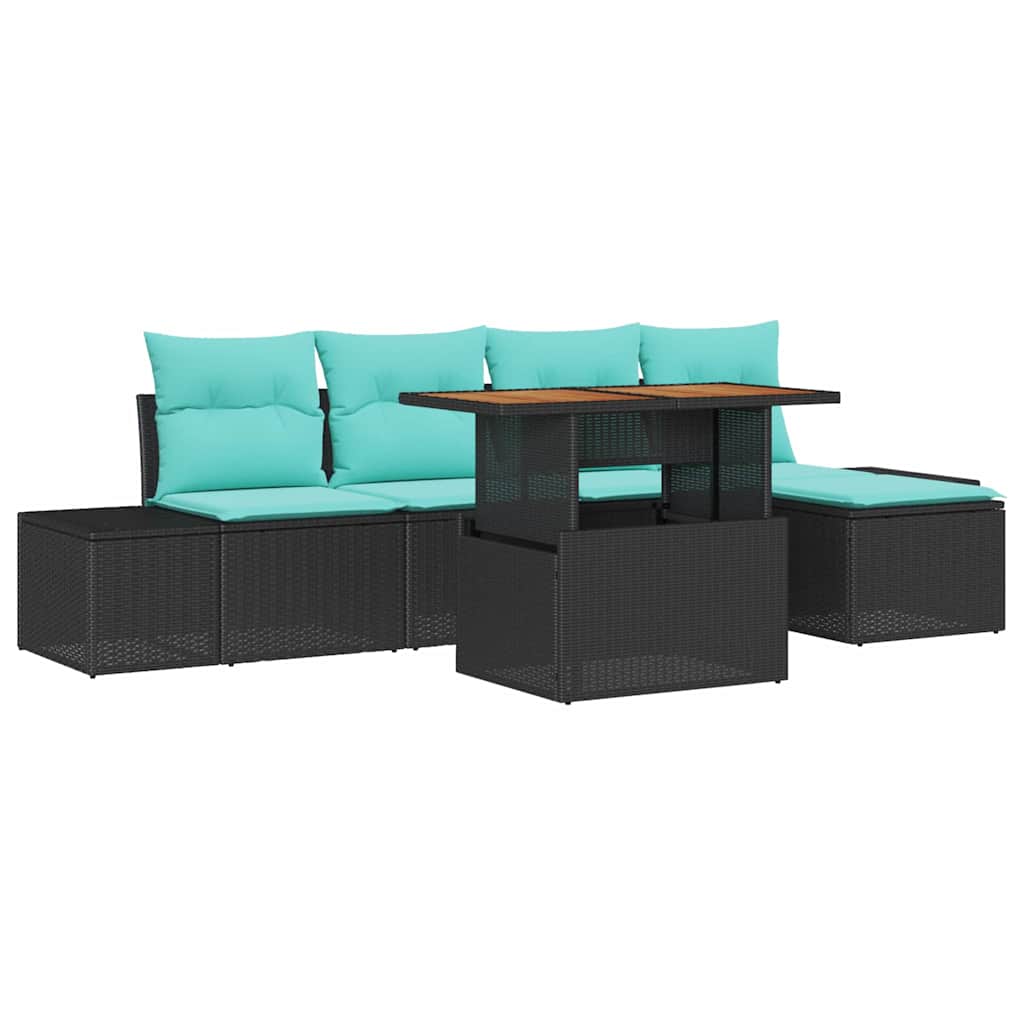 Set Divano da Giardino 6 pz Nero Poly Rattan