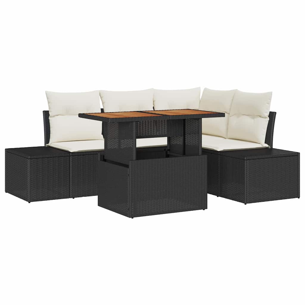 Set Divano da Giardino 5 pz Nero Poly Rattan