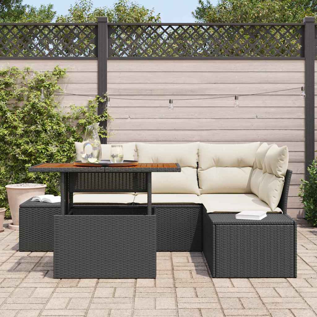Set Divano da Giardino 5 pz Nero Poly Rattan
