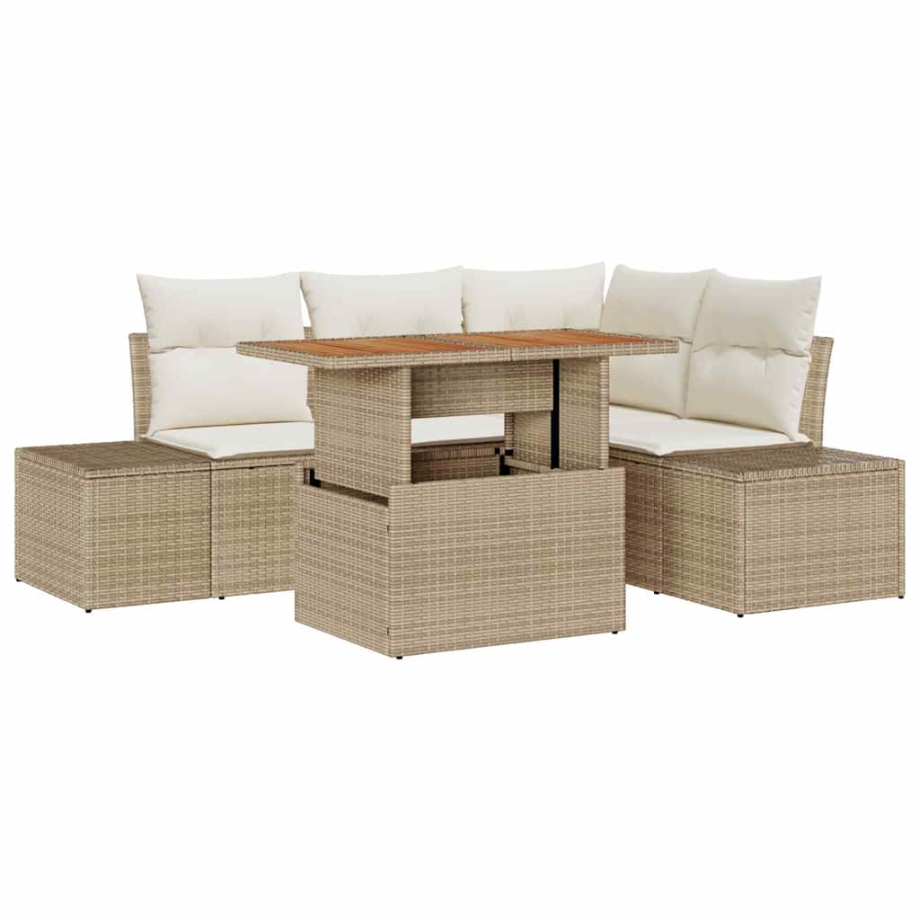 Set Divano da Giardino 5 pz Beige Poly Rattan