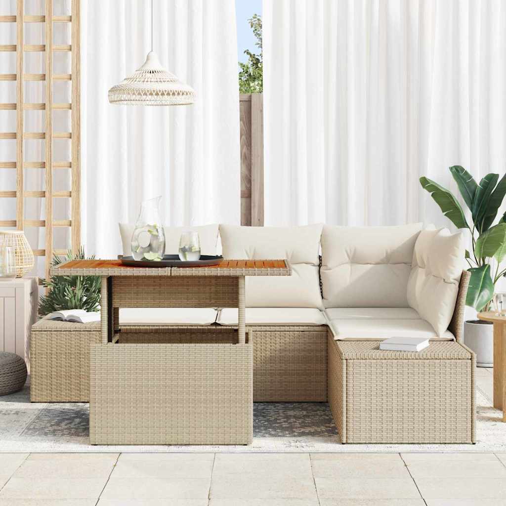 Set Divano da Giardino 5 pz Beige Poly Rattan