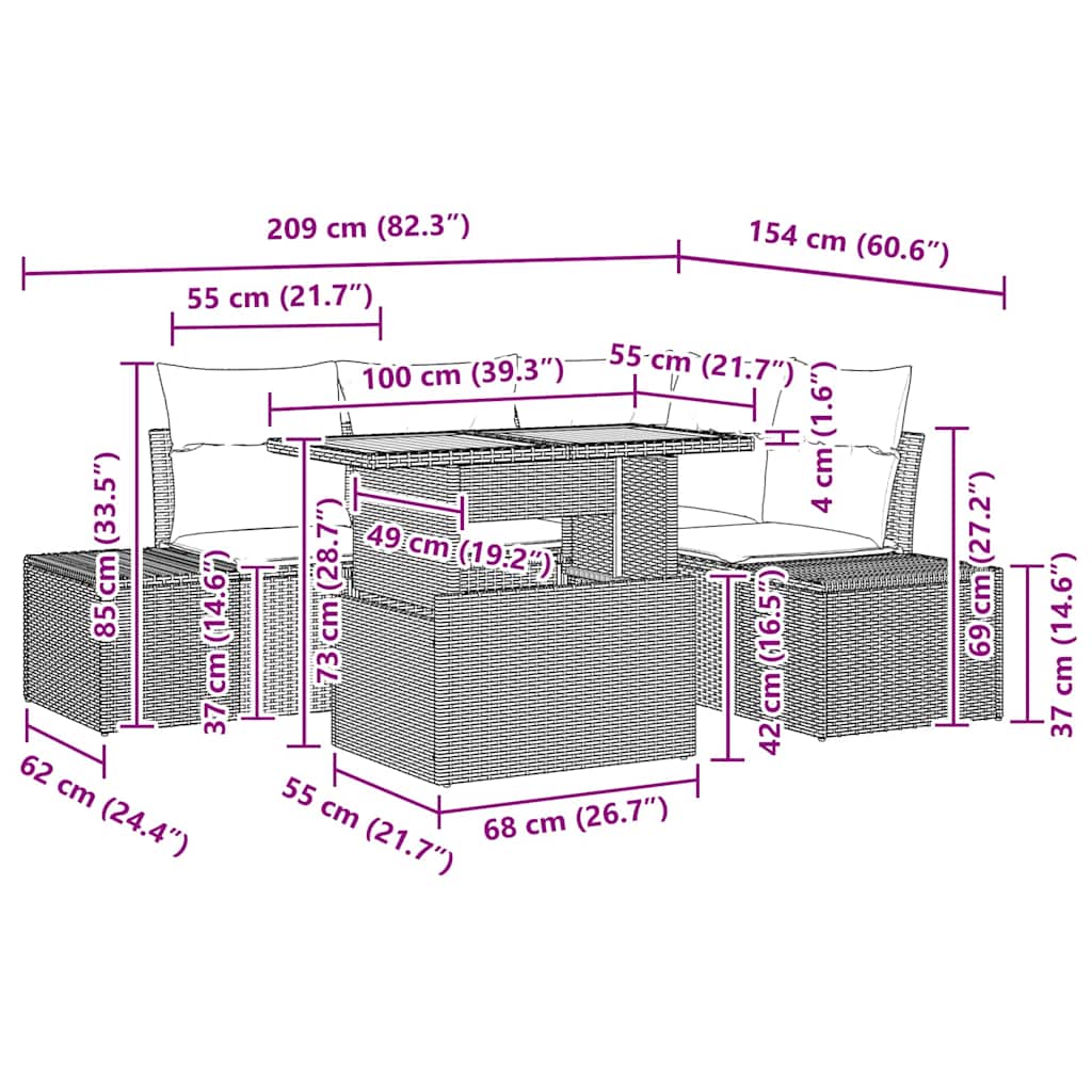 Set Divano da Giardino 5 pz Nero Poly Rattan