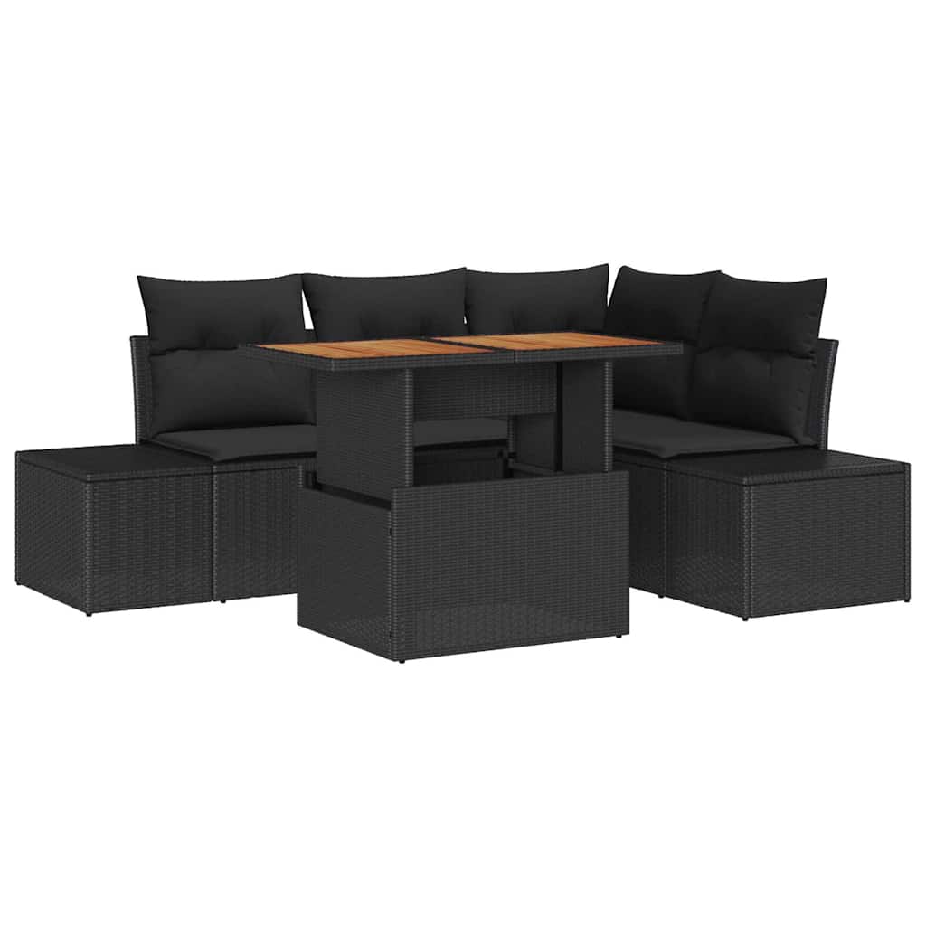 Set Divano da Giardino 5 pz Nero Poly Rattan