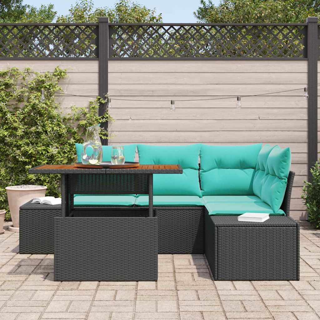 Set Divano da Giardino 5 pz Nero Polirattan