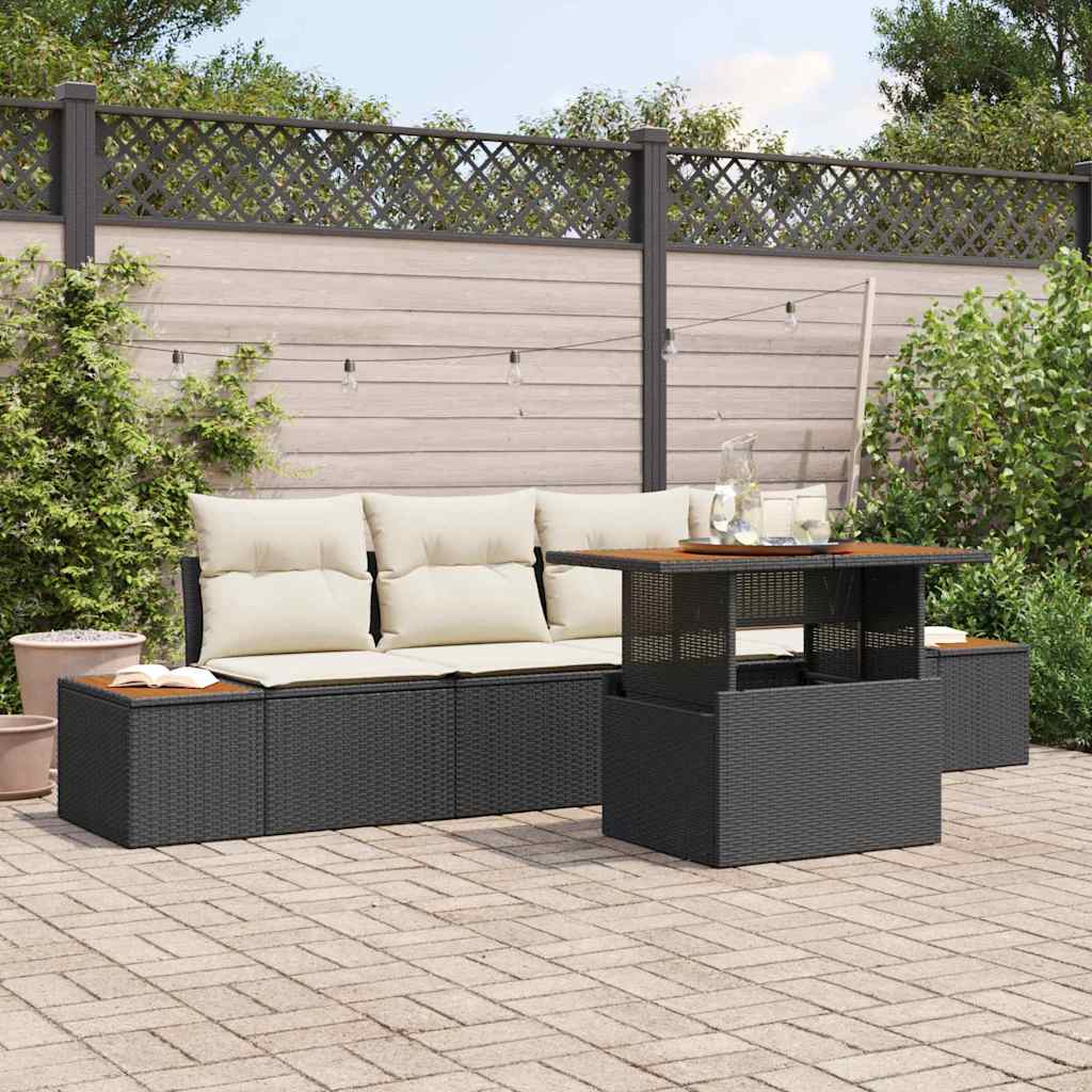 Set Divano da Giardino 5 pz Nero Poly Rattan