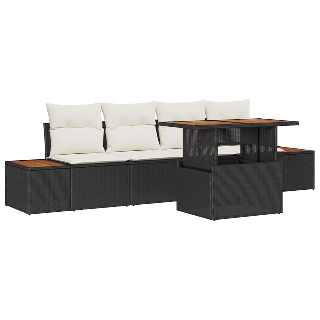 Set Divano da Giardino 5 pz Nero Poly Rattan