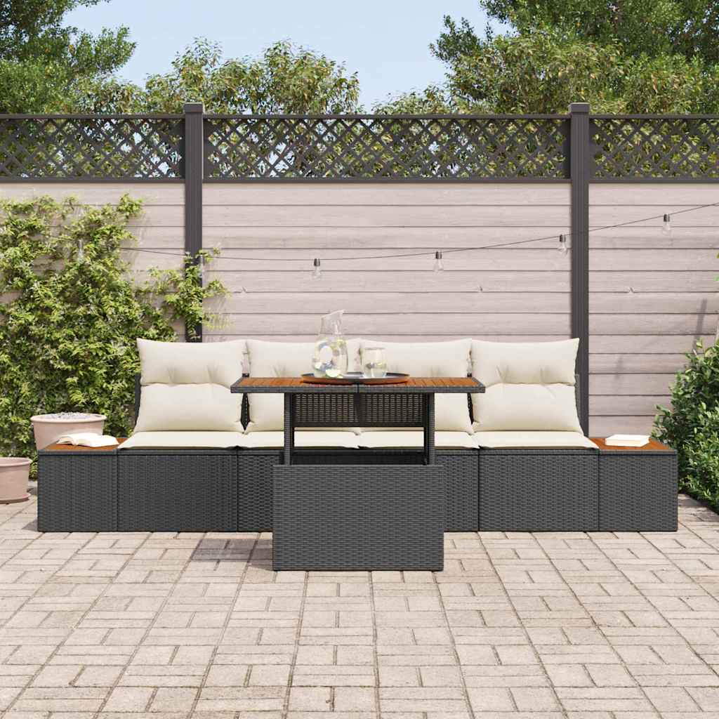 Set Divano da Giardino 5 pz Nero Poly Rattan