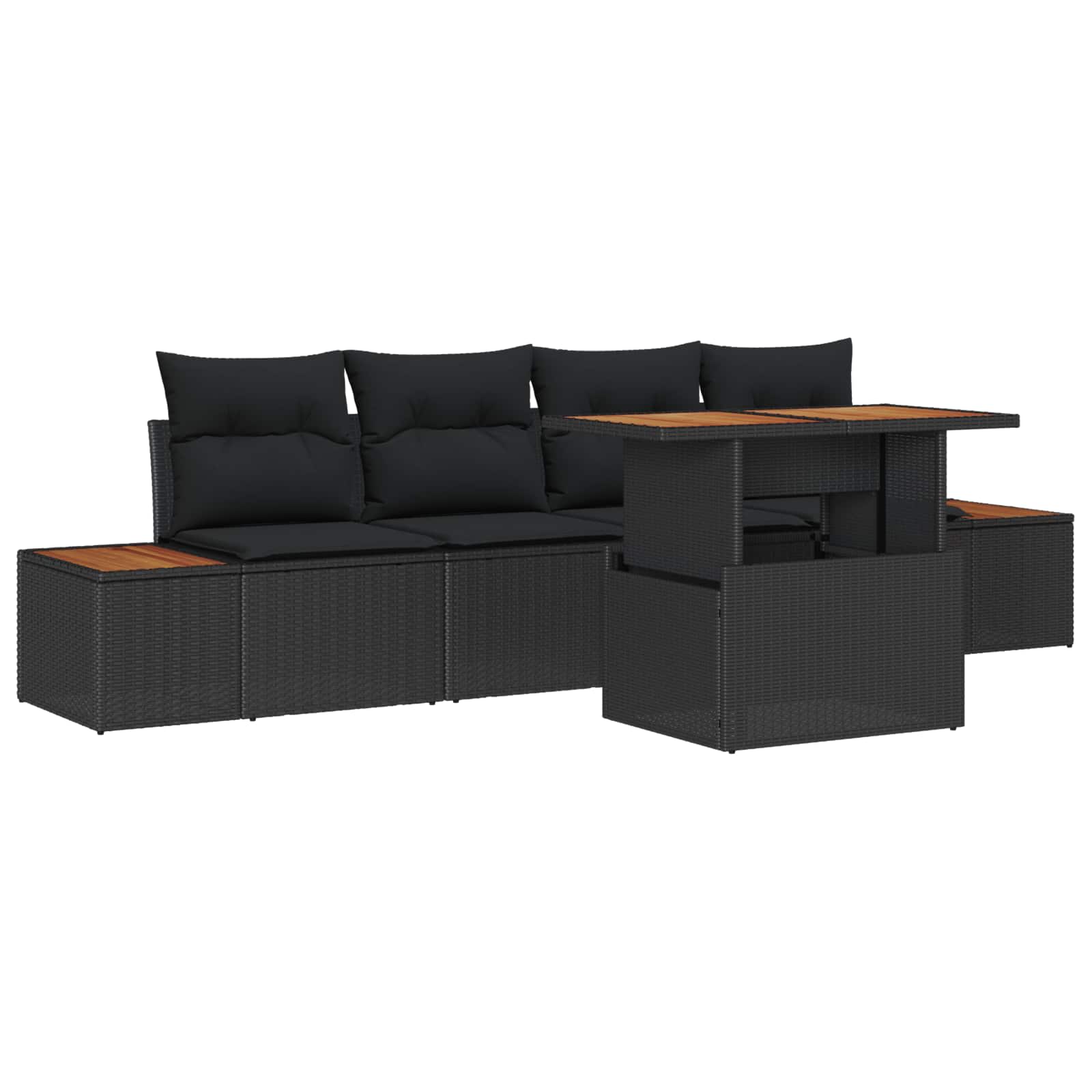 Set Divano da Giardino 5 pz Nero Poly Rattan