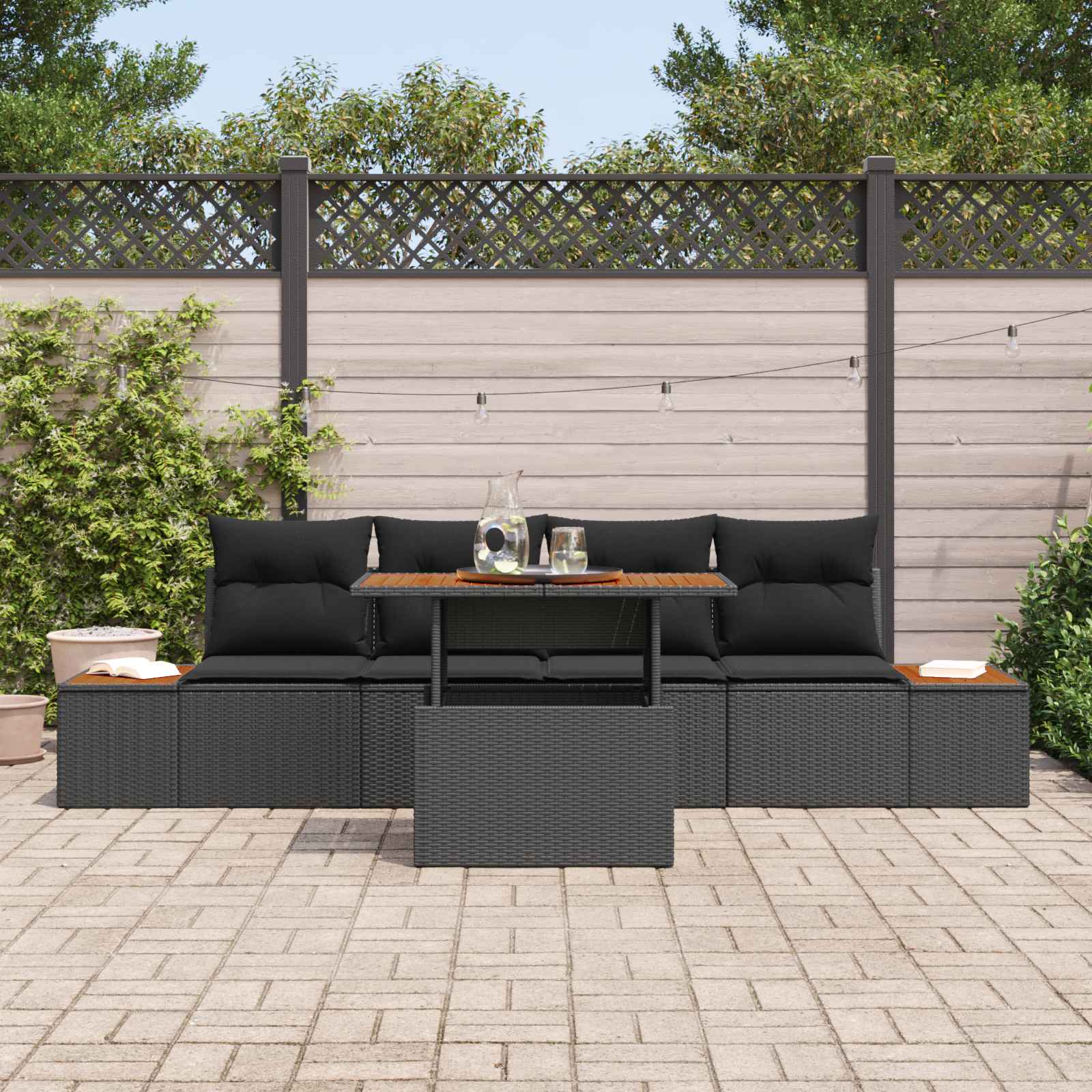 Set Divano da Giardino 5 pz Nero Poly Rattan