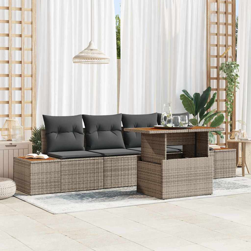 Set Divano da Giardino 5 pz Grigio Poly Rattan