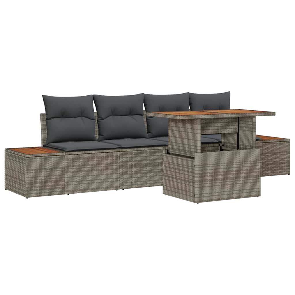 Set Divano da Giardino 5 pz Grigio Poly Rattan