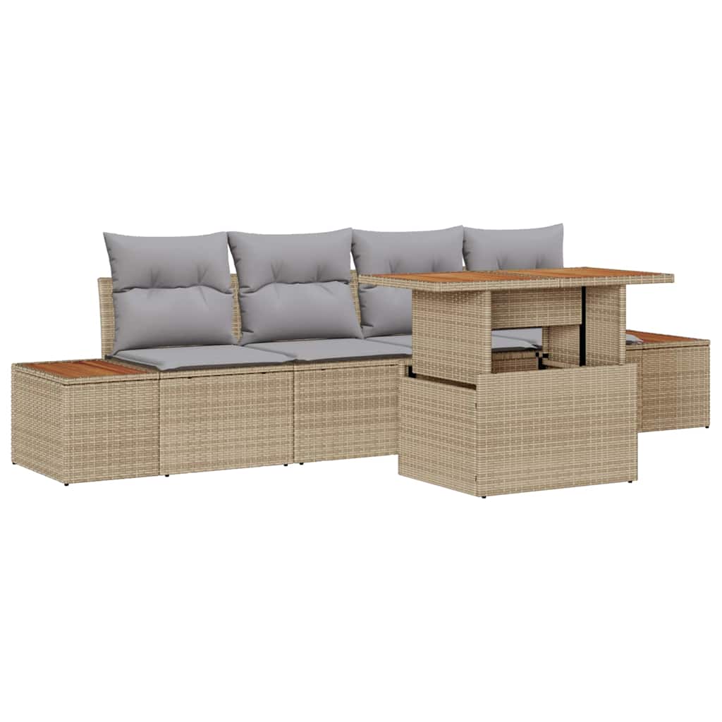 Set Divano da Giardino 5 pz Beige Poly Rattan