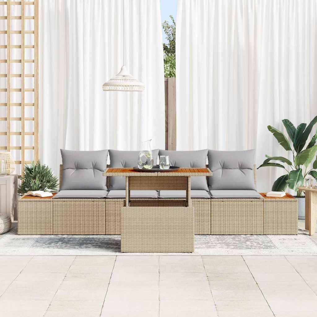 Set Divano da Giardino 5 pz Beige Poly Rattan