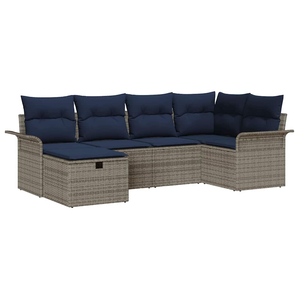 Set Divano da Giardino 6 pz Grigio e Blu Navy polyrattan