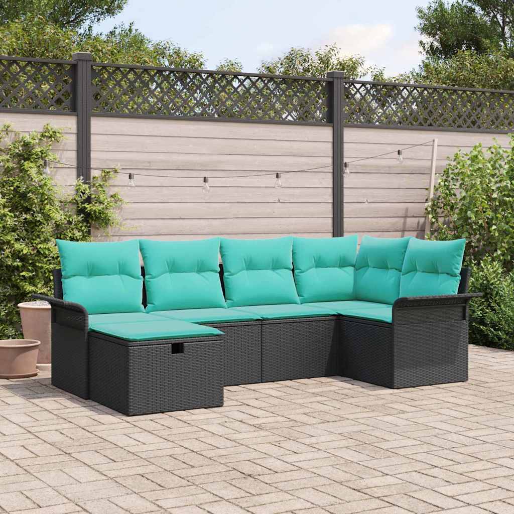 Set Divano da Giardino 6 pz Nero e Turchese polyrattan