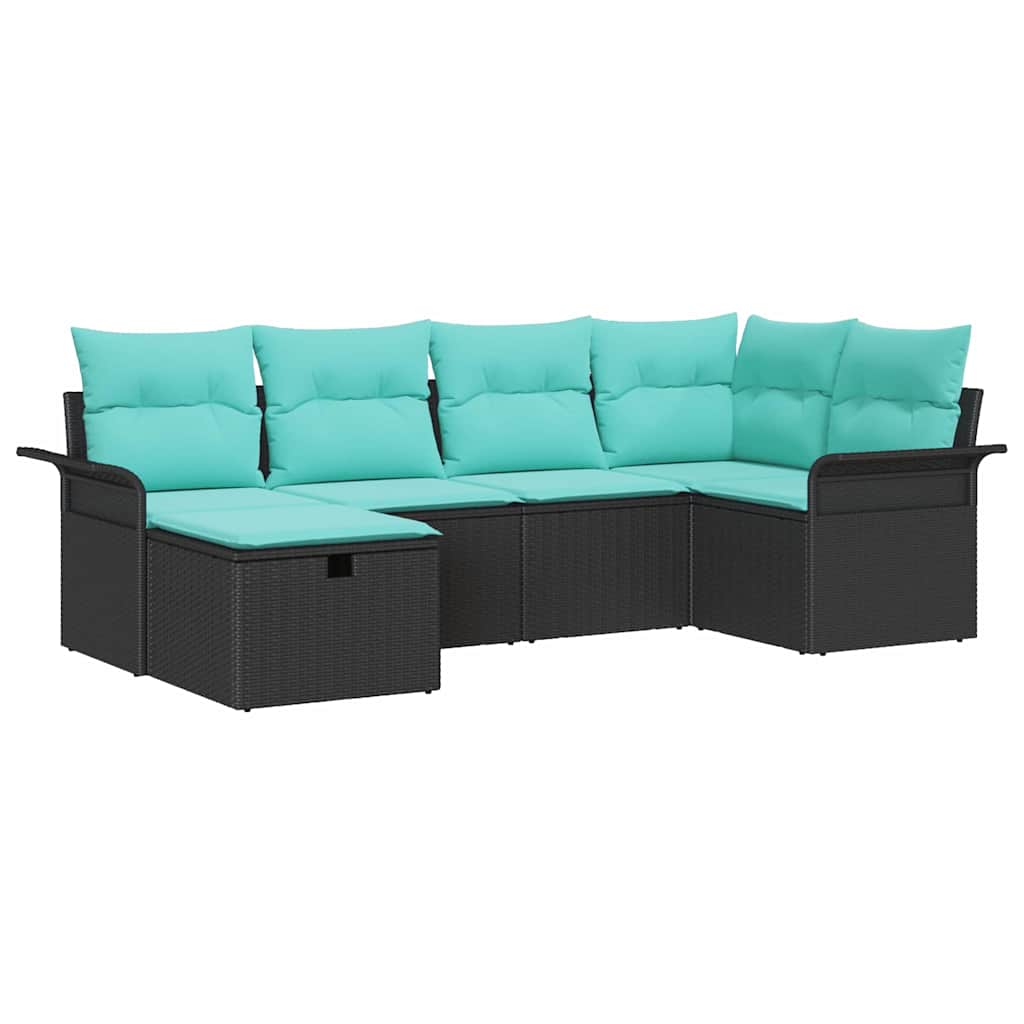 Set Divano da Giardino 6 pz Nero e Turchese polyrattan