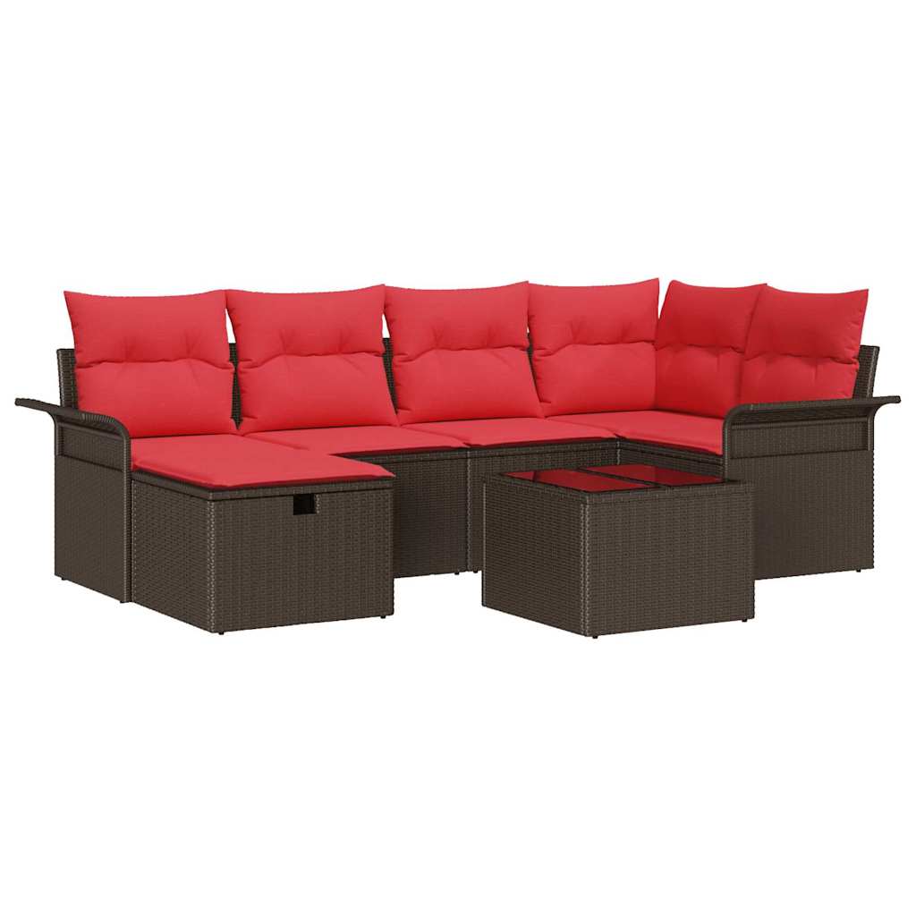 Set Divano da Giardino 7 pz Marrone e Rosso polyrattan